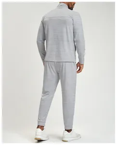 Full back view of men's premium grey athletic tracksuit with color-block stitching
