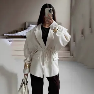 Giacca Blazer Elegante da Donna Con Scollo a V e Cintura Sottile Vestibilità Slim Stampa Floreale Manica Lunga Autunno