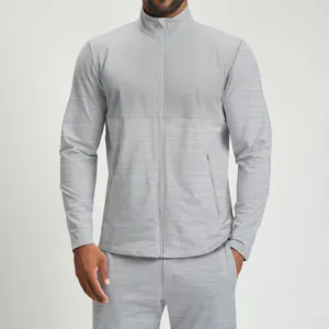 Men's light grey color-block long-sleeve sports jacket for yoga and fitness