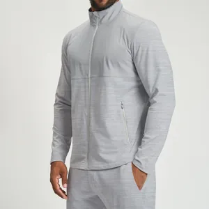 Men's athletic two-tone gray color block zip-up sports jacket and matching joggers