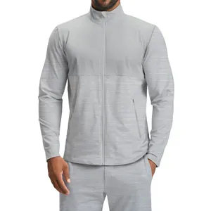 Grey contrast panel men's athletic zip-up jacket and matching joggers for gym yoga