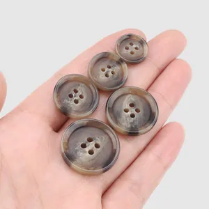 Premium brown resin buttons with mottled horn texture, set of five in various sizes