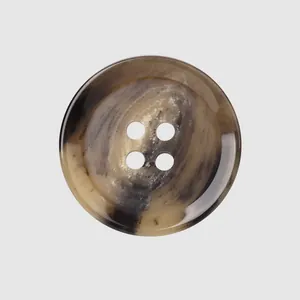 High-end 4-hole resin button with brown tortoiseshell pattern for coats and jackets.