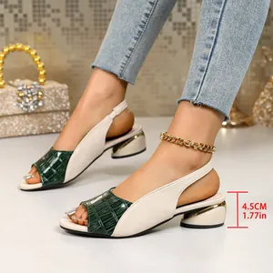 Fashionable color-block peep toe slingback sandals showing 4.5cm block heel height