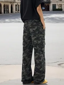Men's vintage loose fit camouflage wide-leg cargo pants in American street style view
