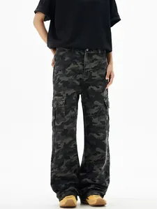 Men's hip hop camouflage cargo pants with loose wide leg and vintage aesthetic style design