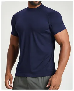 Men's athletic fit navy blue short sleeve sports t-shirt with raglan sleeves detail