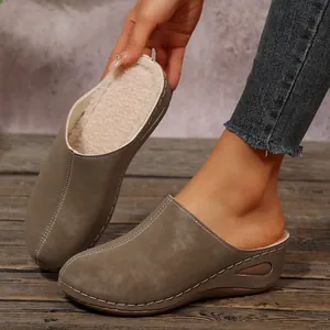 Close-up of women's warm fleece-lined clogs with thick plush interior and stitching detail.