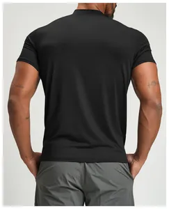Back view of a men's black athletic short sleeve t-shirt for fitness and gym wear.
