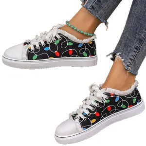 Comfortable women's canvas sneakers with a festive colorful Christmas light print