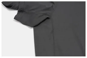 Close-up view showing high-quality stitching and breathable fabric of this gray sports t-shirt
