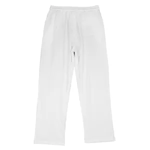 Back view detail of white breathable linen trousers for men with elasticated waistband