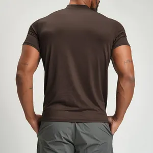 Men's brown breathable athletic t-shirt designed for fitness, yoga, and outdoor hiking