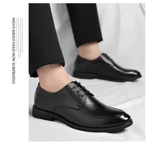 Close-up view of elegant men's black lace-up leather formal shoes for business and commuting