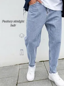 Heren Zomer Dunne Stretch Denim Jeans Slim Fit Toelopende Negenpuntsbroek Licht Donkerblauw Casual Gewassen Katoenen Jeans
