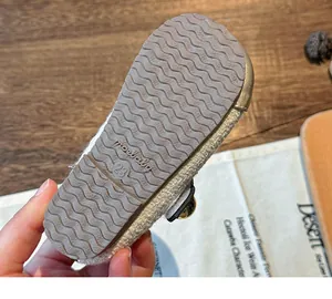Close-up view of the non-slip wavy rubber sole for toddler girls princess flat shoes
