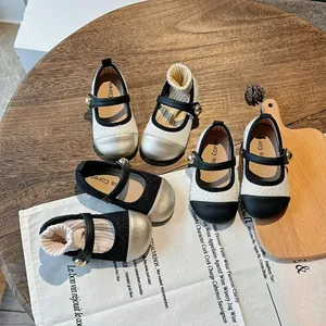 Girls Mary Jane Princess Shoes Tweed PU Leather Contrast Toe Soft Sole Casual Fashion Flats For Kids Spring