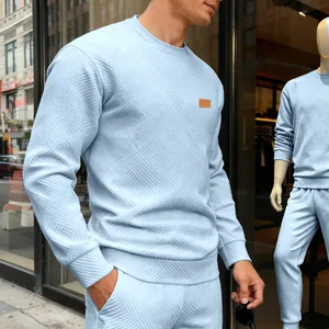 Detail des hellblauen Herren-Sweatshirts mit geprägtem geometrischem Muster