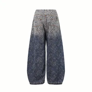 Pantalones anchos con estampado de leopardo degradado y corte retro holgado unisex