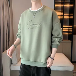 Sweatshirt à col rond vert sauge pour hommes avec motif Classic Fashion en relief
