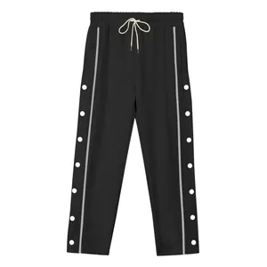 Heren casual broek met losse rechte pasvorm, zijwaartse drukknopen en wit trekkoord