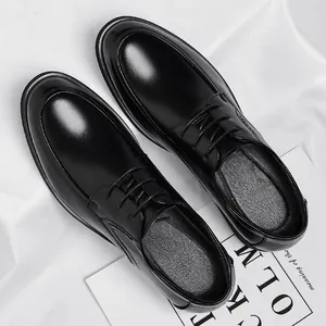 Premium black men's lace-up business dress shoes for formal weddings and office wear