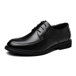 Classic black men's business formal leather shoes with lace-up design and polished finish