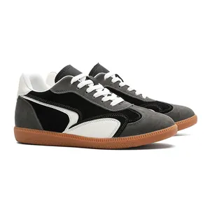 Vintage leather German army trainers sneakers with platform gum sole in black grey white