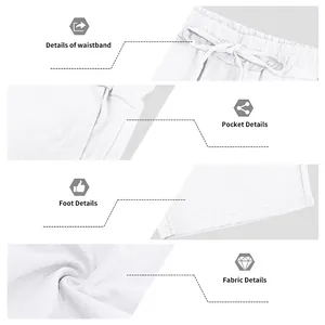 Detailed views of white linen-style shorts showing waistband, pockets, and fabric texture