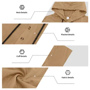 Detail view of men's breathable linen hooded set showing fabric and collar textures.