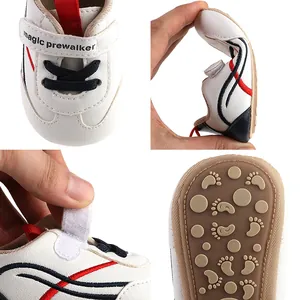 Detailed view of flexible baby pre-walker shoe with non-slip sole and Velcro strap