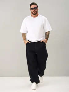 Men's loose straight-leg plus size denim pants for a casual and comfortable daily look