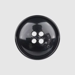 Premium black resin four-hole button for coats with subtle marble texture detailing