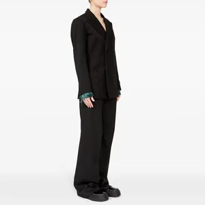 Professional black blazer and trousers set with high-end Japanese resin buttons