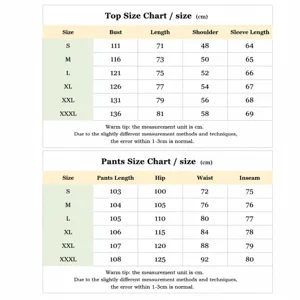 Tableau des tailles complet pour veste et pantalon gaufrés pour hommes avec mesures en cm