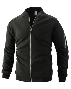 Close-up of men's black waffle knit jacket featuring full zip and sleeve pocket