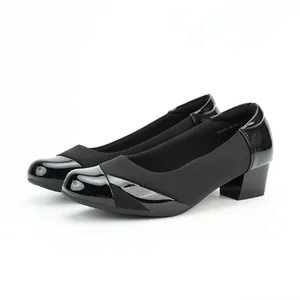 Women Mid-Heel Block Heel Pointed Toe Slip-on Shoes Office Work Commute Patchwork PU Leather Professional Dress Pumps