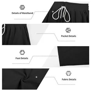 Close-up details of black corduroy trousers showing waistband, pocket and fabric texture