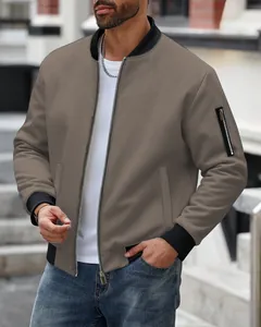 Men's stylish waffle knit bomber jacket with full zipper and black ribbed collar detail