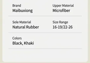 Specifications for kids' casual sneakers: Microfiber upper, rubber sole, sizes 16-26.