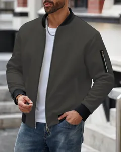 Detail view of men's waffle knit jacket with stand collar and sleeve zipper