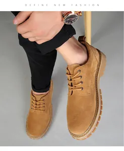 Classic tan suede men's casual derby shoes with chunky gum sole and lace-up design