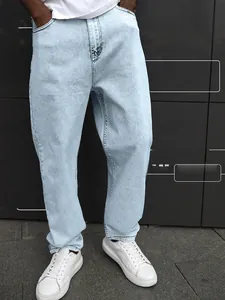 Jeans da Uomo Ampi a Gamba Dritta Primavera Autunno Denim Lavato Cotone Relaxed Fit Streetwear Moda Pantaloni Denim Casual