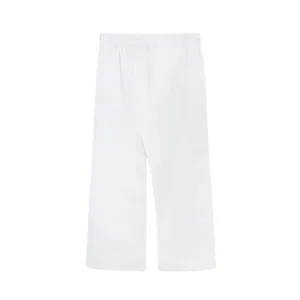 Men's lightweight white casual trousers with an elastic waistband for beach comfort.
