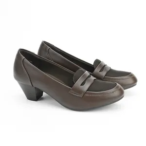 Mocassins à talons marron classiques pour femmes, chaussures de travail élégantes