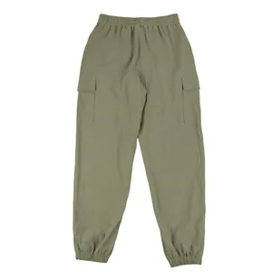 Lockere olivgrüne Cargo-Leinenhose für Herren mit Multi-Taschen und Gummizugbund