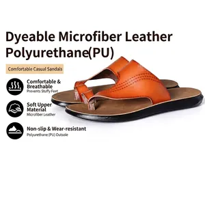 Men's Microfiber Leather Flip Flops Casual Summer Beach Sandals Non-Slip Wear-Resistant Soft Sole Large Size Outdoor Slides