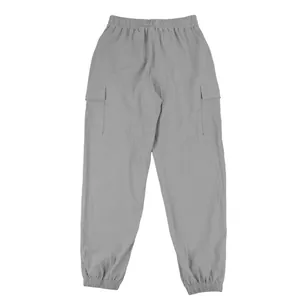 Detailansicht graue Cargohose mit elastischem Bund und praktischen Seitentaschen