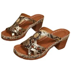 Elegant snakeskin platform roman sandals for women with chunky high heel and open toe