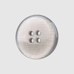 Premium gray resin four-hole button with horizontal brushed metallic finish for clothing